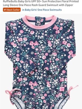 Ruffle Butts Navy & Pink Floral Long Sleeve One-Piece Swimsuit